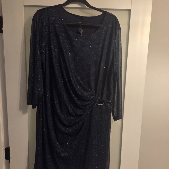 Alexa B Navy Glitter Faux Wrap Dress (Plus Size 20W) + Sparkly Party Dress - Picture 1 of 4
